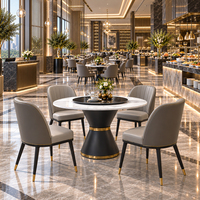 Table à manger pivotante avec chaises en ardoise, piédestal en marbre doré, ensemble de mobilier commercial personnalisable pour restaurant, OEM, luxe, rembourré