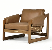 Fauteuil d'appoint moderne en bois massif avec revêtement en cuir PU, support à poignée, siège individuel pour salon et intérieur de villa