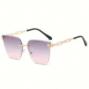 Gafas de Sol Cuadradas Sin Montura con Patillas Metálicas Huecas y Degradado, Última Moda de Lujo 2022 para Mujer - Product Image 4