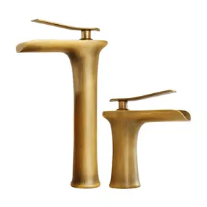 Antique Brass High Waterfall Water Mixer Hot And Cold Single Handle Bathroom Basin Faucet