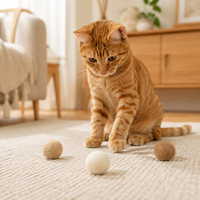 Boules de feutre en peluche bio LucyBalu Peach Fuzzy |   Balles pour chat en laine de mouton 100% |   3+ balles de jeu en feutre fait main avec pochette en coton |   Fabriqué