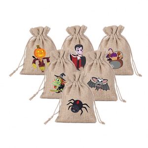 Bolsa de Regalos para Fiesta de Halloween con Logotipo Personalizado, Linda Bolsa con Cordón de Calabaza, Vampiro y Bruja, Bolsa de Arpillera, Lino y Yute para Niños, Dulces y Regalos - Product Image 2