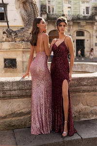 亮片派对晚礼服吊带狭缝清扫火车舞会礼服晚礼服性感 - Product Image 4