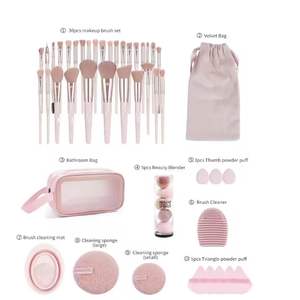 مجموعة فرش مكياج احترافية وردية اللون مكونة من 49 قطعة مع فرش الكونسيلر وظلال العيون وإسفنجات المكياج وحقيبة تخزين للاستخدام على الوجه - Product Image 4