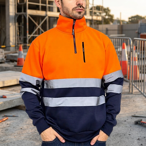 Sweat-shirt de sécurité haute visibilité Classe 2, vêtements de travail réfléchissants, orange marine, fermeture éclair sur le devant, logo, imperméable, 100% polyester - Product Image 3