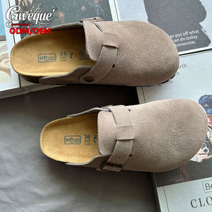 Sandales plates d'extérieur de haute qualité, mules, sabots, Birkenstockes, cuir véritable, <span class=keywords><strong>daim</strong></span>, lit de pied en liège pour femmes, sabots solides - Product Image 4