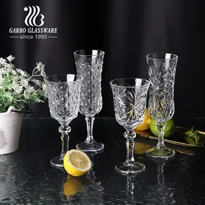 Clear Crystal goblets cups for wine water glass with embossed pattern diamond glass cup stem Vintage Glass Water Wine Goblets