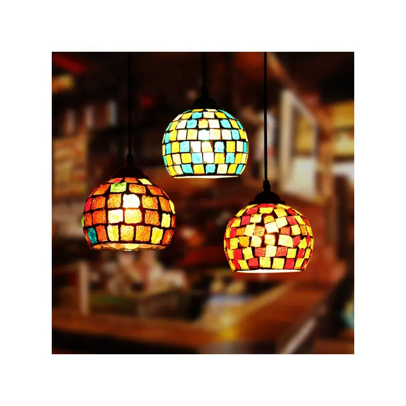 Luz Pingente De Bola De Vidro Criativa Para Sala De Estar Restaurante Lâmpada Pingente De Vidro Colorido Mosaico Turco
