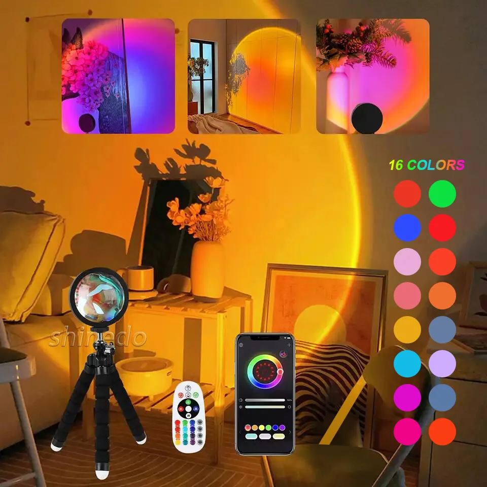 Smart Sunset Light Projection16 Colors LED APP and Remote Control360 Degree Rotation Party Sunset sunset Lamp