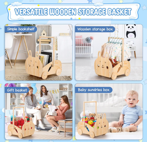 Cesta de Almacenamiento de Madera con Diseño de Conejo Neutral Personalizado para Baby Shower, Cesta de Regalo para Ropa de Bebé Recién Nacido con Ruedas - Product Image 6