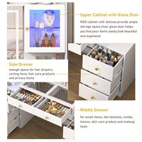 Coiffeuse moderne en bois durable WenFeng pour chambre à coucher avec miroir, lumières LED, 8 tiroirs, 2 armoires vitrées et station de charge (Blanc, largeur 62 po)