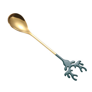 Cuillère en acier inoxydable 304, cuillère en forme d'elchon style nordique, coffret cadeau de Noël, cuillère à café, cuillère nid d'oiseau, cadeau du Nouvel An. - Product Image 5