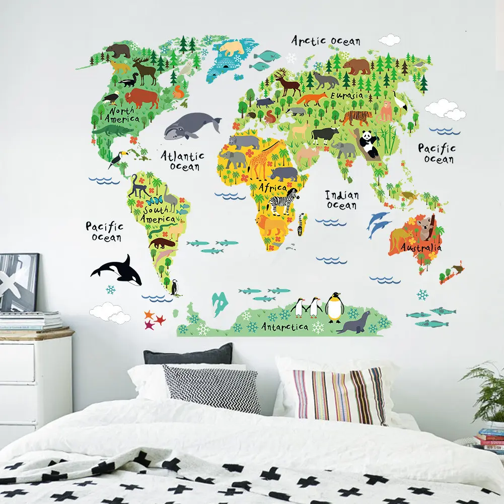 Chine usine directe en gros autocollant mural voyageur du monde de haute qualité pour les décorations de chambre carte du monde enfants autocollant gratuit