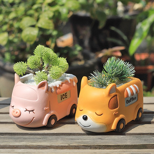 Quatre Styles Mignons Pots à Fleurs Personnalisables en Forme de Bus de Fête, d'Animaux de Dessin Animé Guérisseurs, avec Trous de Drainage et Bouchons en Caoutchouc - Product Image 3