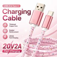Câble USB-A USB-C tressé rose brillant, charge rapide 60W, conducteur en cuivre pur, protection d'arrêt automatique pour téléphone portable et ordinateur