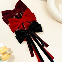 Nouveau gros personnalisé velours cheveux arcs Barrette longue queue ruban rouge accessoire de cheveux pour femmes filles enfants bébés en métal