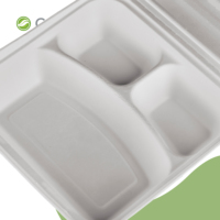 Boîte à bento jetable biodégradable à 3 compartiments en bagasse de canne à sucre avec gaufrage pour sushis et gelées