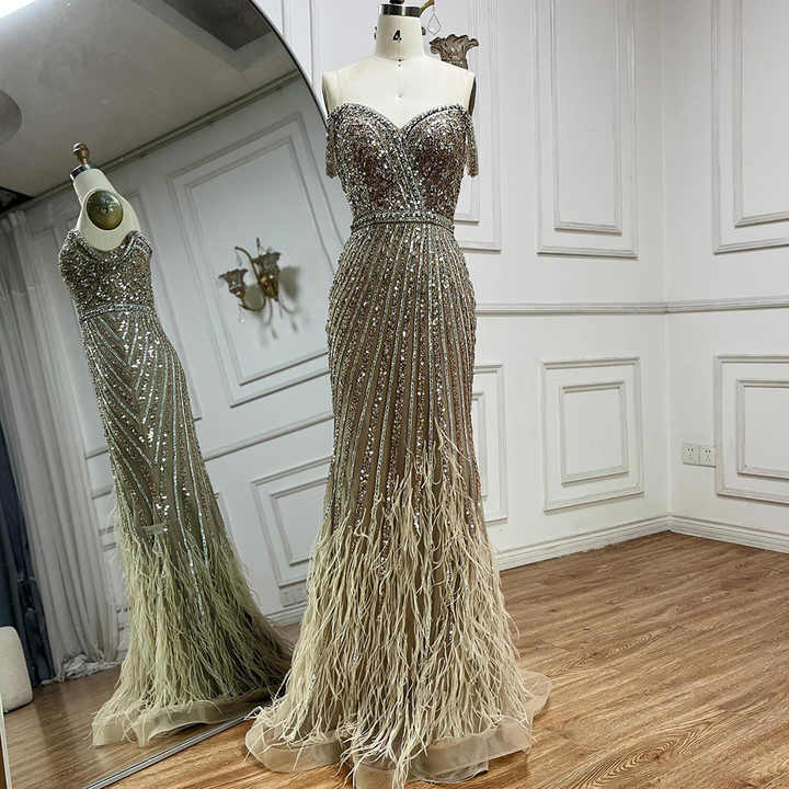 Caramel Mermaid Halter Sleeveless With Gloves Beaded Evening Gowns 2025 Elegant Party Dresses For Women LA72232