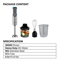 Blender Tangan Elektrik 4-in-1 Set Stainless Steel dengan Pengaduk untuk Smoothie