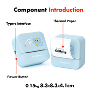 Mini Impresora Térmica Portátil Personalizada de 300dpi, Impresora de Etiquetas Adhesivas sin Tinta con Corte Libre, Pequeña y de Bolsillo para Notas, Manualidades Infantiles