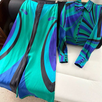Ensemble de luxe décontracté : chemise imprimée à manches longues et pantalon taille haute à motifs colorés irréguliers
