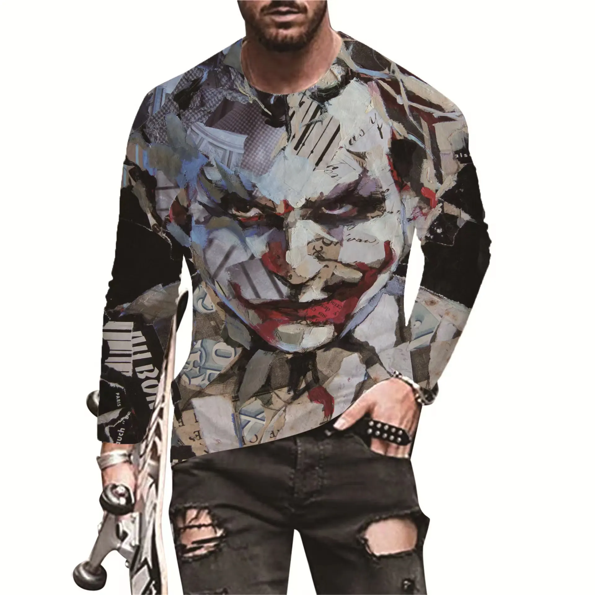 Custom All over Printing Sublimation Print Men fitness breathable quick drying Long Sleeve 3d t shirt