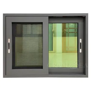 Chinese supplier huge aluminum window glass 2 panel aluminum sliding window with mosquito netting