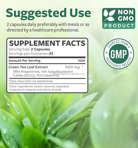 OEM Grüntee-Extrakt 1000mg 90 Kapseln – 45% EGCG Nicht-GVO Vegan für Stoffwechsel- und Energieunterstützung - Product Image 2
