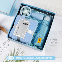 Coffret cadeau de voyage haut de gamme avec bouteille isotherme, éventail et parapluie pliant, idéal pour les fêtes d'anniversaire et les cadeaux de vacances