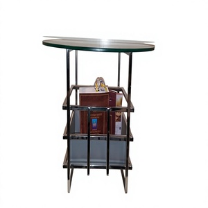 Oval <b>Glass</b> Top <b>Side</b> <b>Table</b> with Metal Frame and Storage Shelf Modern Design for Living Room - Product Image 1