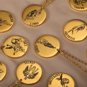 Collana con Ciondolo Zodiacale in Rame Inciso con 12 Segni Astrologici, Catena in Acciaio Inossidabile - Product Image 2