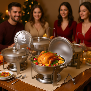 Vevor Lot de 4 réchauds ronds en acier inoxydable de 5 pintes, taille standard, pour buffets et réceptions de Thanksgiving - Product Image 2