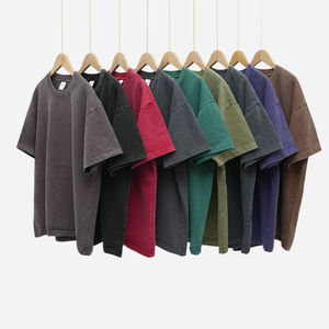 Мужская футболка из плотного хлопка с эффектом старения, 230 г, приталенный крой, однотонная, для спорта, в стиле ретро, без принта - Product Image 1