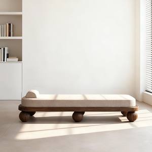 Solid Wood <b>Bench</b> With Fabric Cushion Soft Seating Home Stool Ottoman Long <b>Bench</b> For Living Room - Product Image 3
