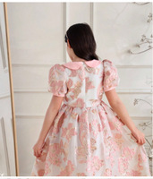 Robe de princesse de luxe en jacquard brodé pour filles, avec manches bouffantes et grand nœud, idéale pour anniversaire, mariage, fête, coupe trapèze