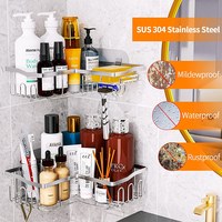 Étagère d'angle de salle de bain à 2 niveaux en bambou naturel avec rangement en acier inoxydable et armoire murale en plastique