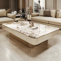 Table basse de luxe en bois massif et pierre microcristalline, console de sol haut de gamme aspect marbre pour villa et salon