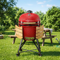 Barbecue Kamado en céramique de 23 pouces avec roues, étagères latérales pliables, finition émaillée texturée