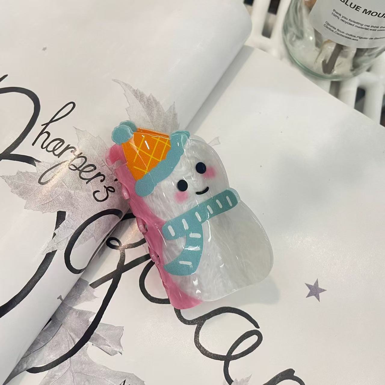 forme de bonhomme de neige bleu 8 cm