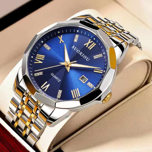 Suoxiou Business Fashion Men's Watch Alloy 44mm 30m Waterproof Quartz Sapphire Crystal Pointer Chronograph Stainless Steel Strap