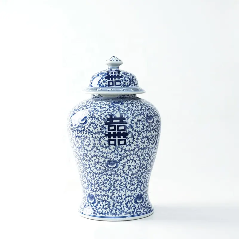 Jingdezhen tradizionale vaso di porcellana blu e bianco classico in ceramica bottiglie & vasetti con doppia felicità cinese