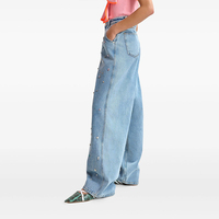 Jean ample Baggy taille basse délavé vintage pour femmes droit décontracté coloré strass diamants respirant Denim Sexy Vintage