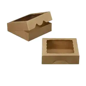 10 pollici naturale Kraft Da Forno Torta di Scatole Con finestre IN PVC di Grandi Dimensioni Cookie Scatola di 10x10x2.5 pollici