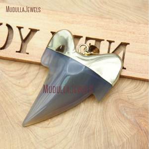 Pendentif en agate plaqué or PM15910, <span class=keywords><strong>dent</strong></span> <span class=keywords><strong>de</strong></span> requin blanc laiteux, pierre précieuse, <span class=keywords><strong>bijoux</strong></span> - Product Image 2