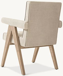 Fauteuil de salle à manger en bois de chêne géométrique, design à pieds en V, inspiré du style du milieu du siècle, pour projets hôteliers et de villas de luxe - Product Image 5