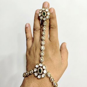 Gold Plated Kundan Hathphool Hand Harness <b>Bracelet</b> for Women Bridal Wedding Ethnic Party Wear Mirror Stone Hand Jewelry - Product Image 1