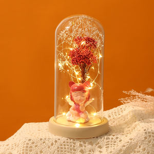 母亲情节情人节圣诞礼物干花玻璃圆顶带底座带灯 - Product Image 6