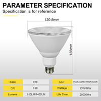 Ampoules LED en aluminium certifiées ETL 910LM 13W-40/25 PAR38 avec culot E26 CRI>80 Dimmables Garantie de 2 ans pour une utilisation en intérieur