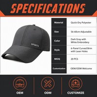 Casquette de baseball sportive en PVC respirant et imperméable, perforée au laser sur mesure, avec logo brodé, 6 panneaux et visière incurvée