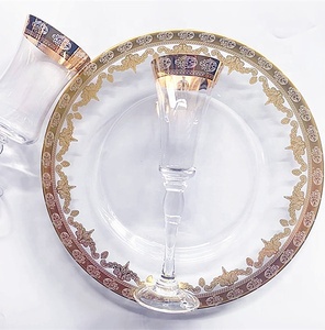 Boda, fiesta elegante borde <span class=keywords><strong>de</strong></span> oro copas <span class=keywords><strong>de</strong></span> vino <span class=keywords><strong>y</strong></span> plato - Product Image 2